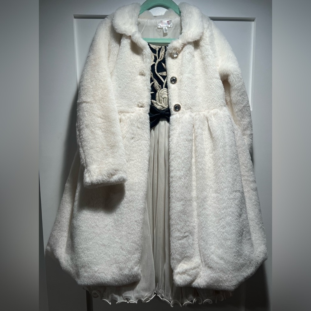 Girls Size 6 Dress & Faux Fur Coat Set Formal Party Special Occasion Outfit